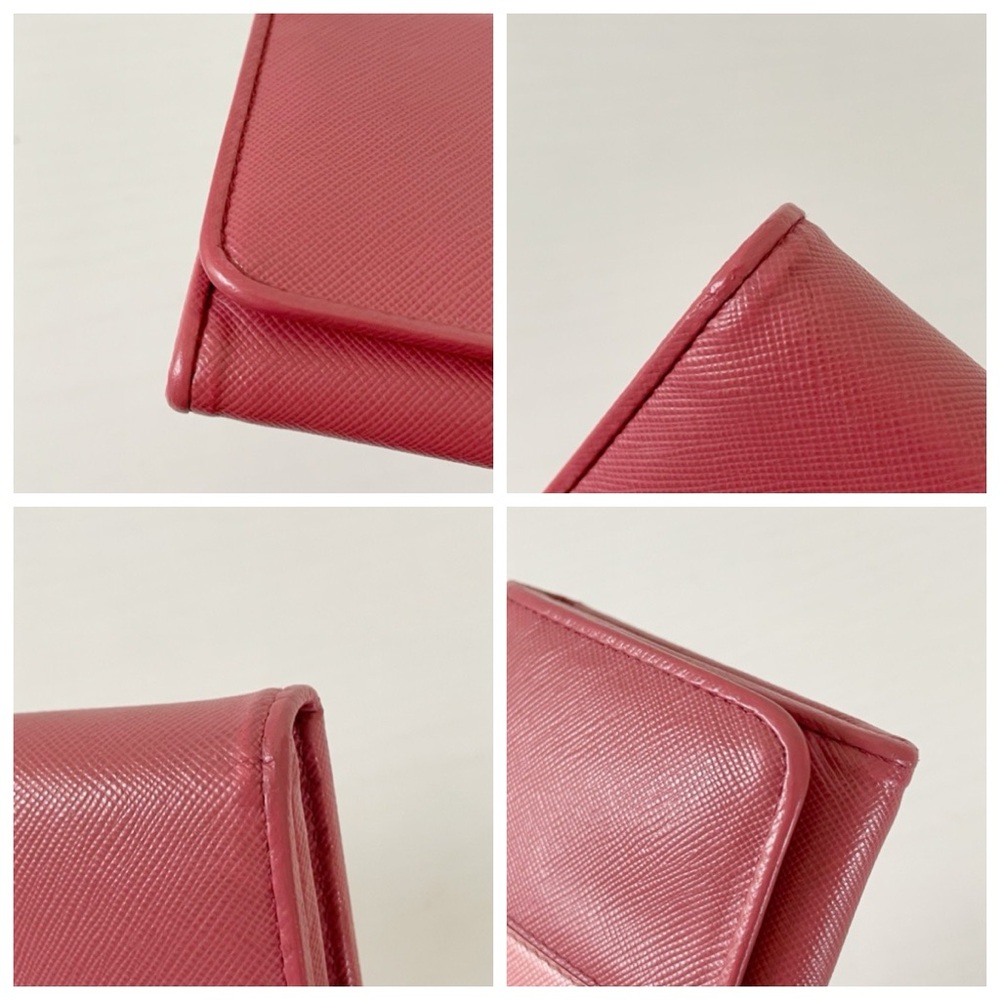 Prada pink saffiano leather two tone stripe gold hardware long wallet - Picture 3 of 14